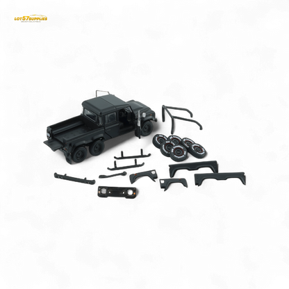 BM Creations 2016 Land Rover Defender 110 Pick Up 6x6 Off Road Matte Blk RHD 1:64