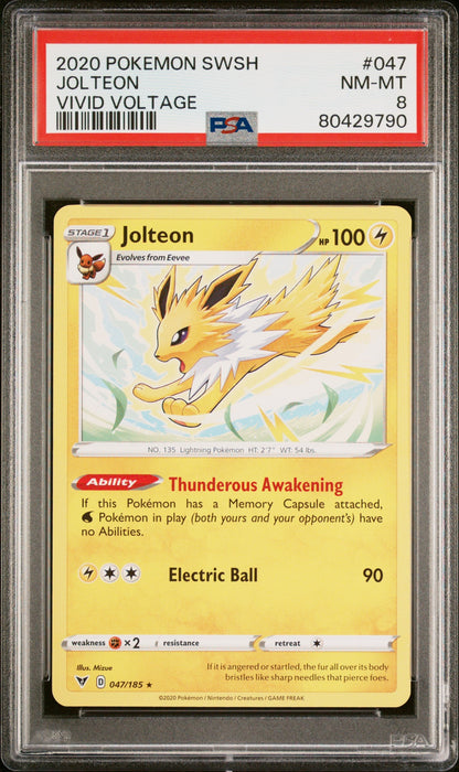 2020 POKEMON SWORD & SHIELD VIVID VOLTAGE JOLTEON #47 - PSA NM-MT 8