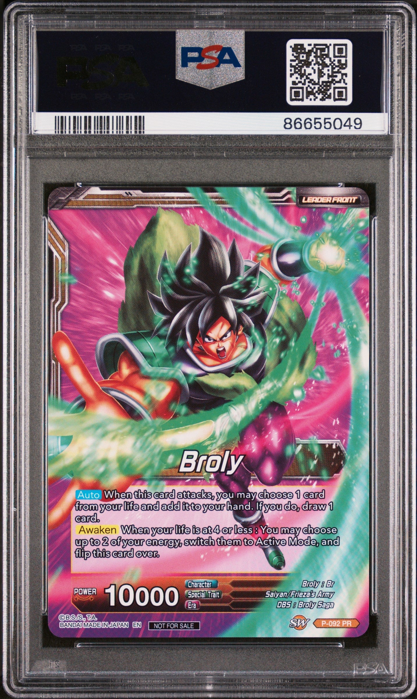 2019 DRAGON BALL SUPER BROLY/AWKND.THRT/BRLY #P-092 - PSA 10