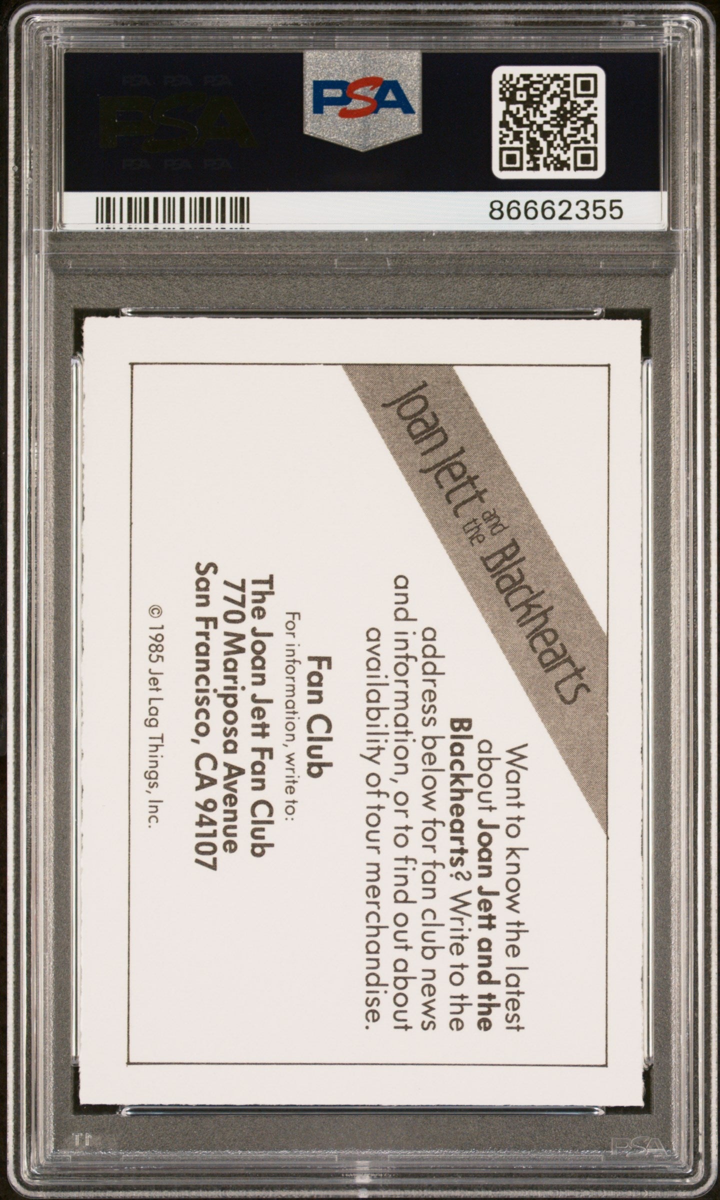 1985 WONDER BREAD ROCK STARS JOAN JETT/BLACKHEARTS ROCK STARS # - PSA 9