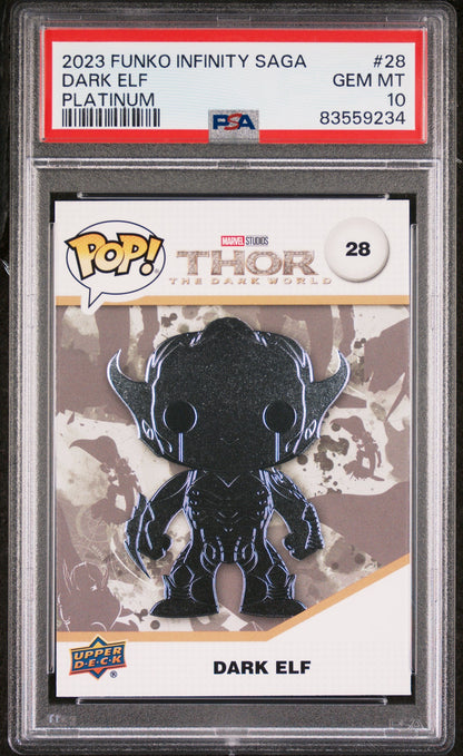2023 UPPER DECK FUNKO POP MARVEL  DARK ELF PLATINUM #28  PSA 10