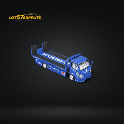 MicroTurbo HINO 300 Custom Truck Flatbed  Blue Calsonic Livery 1:64