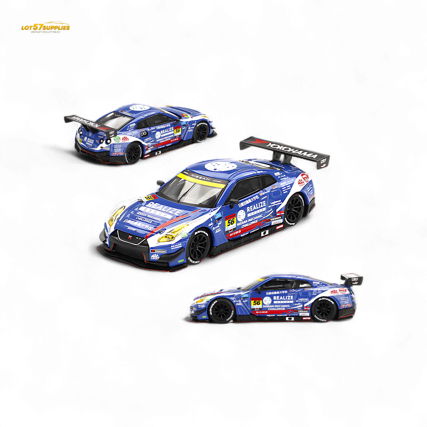 Mini-GT Nissan GT-R Nismo GT3 #56 "REALIZE MECHANIC CHALLENGE GT-R" 2023 SUPER GT SERIES #859 1:64