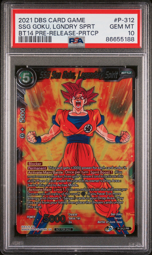 2021 DRAGON BALL SUPER CROSS SPIRITS SSG GOKU, LGNDRY SPRT #P-312 - PSA 10