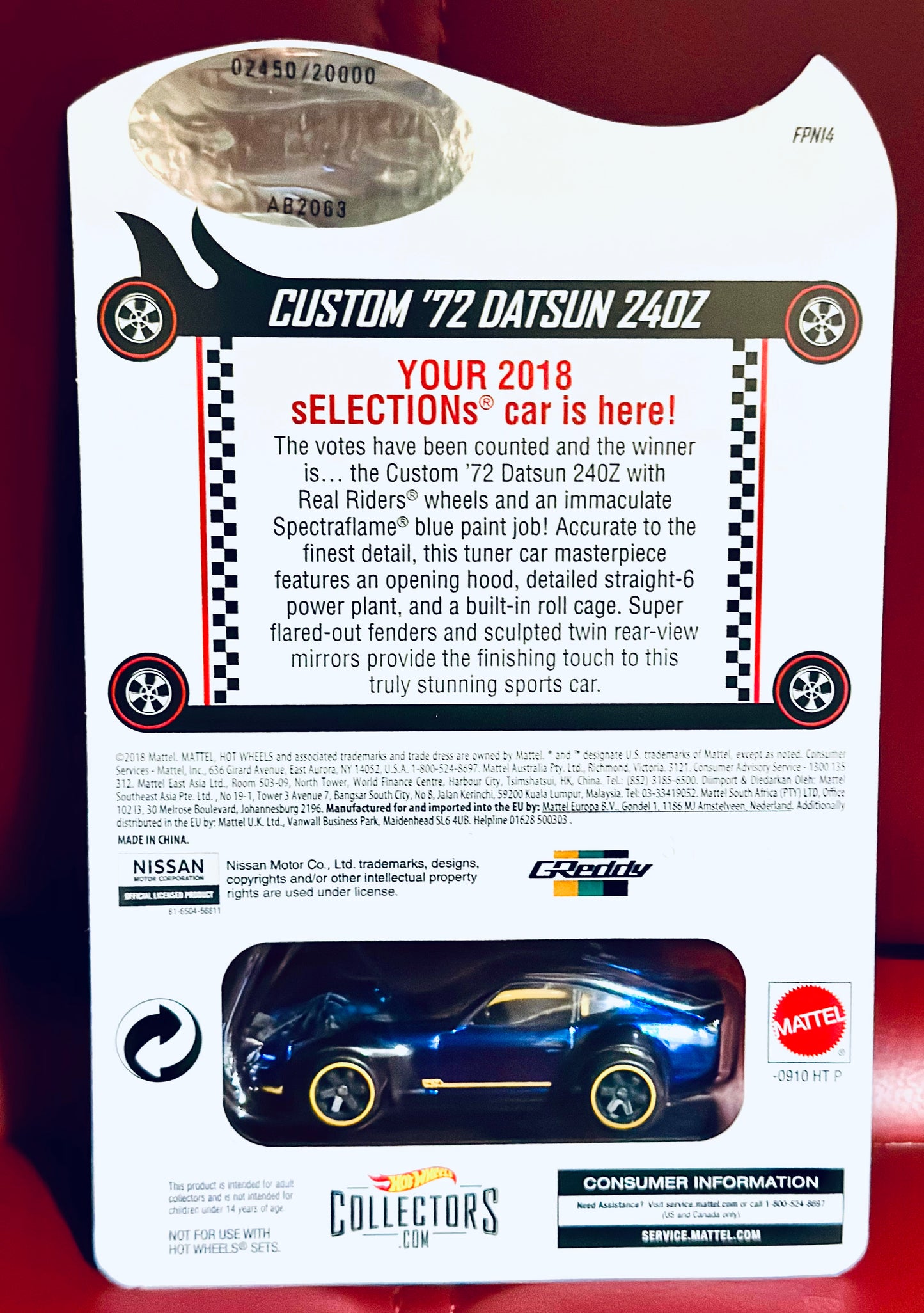 Hot Wheels Red Line Club Selections 2018 Custom ‘72 Datsun 240z Real Riders Exclusive Diecast