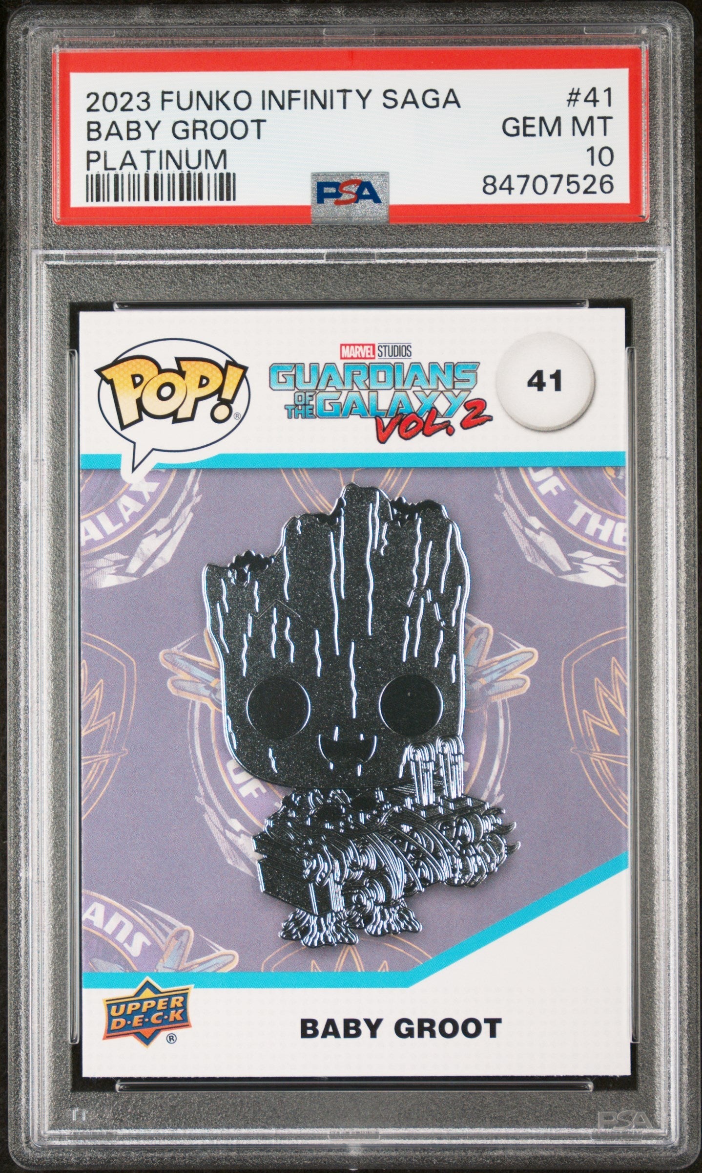 2023 UPPER DECK FUNKO POP MARVEL  BABY GROOT PLATINUM #41  PSA 10