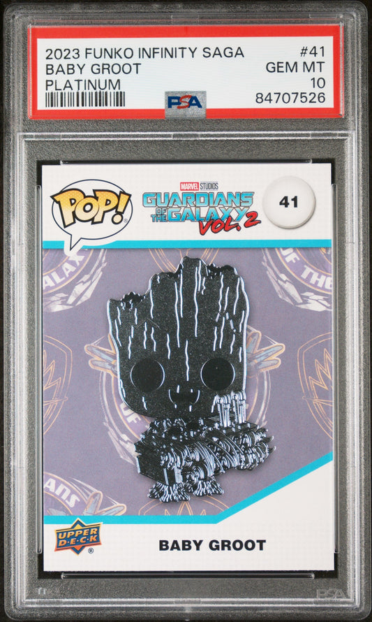 2023 UPPER DECK FUNKO POP MARVEL  BABY GROOT PLATINUM #41  PSA 10