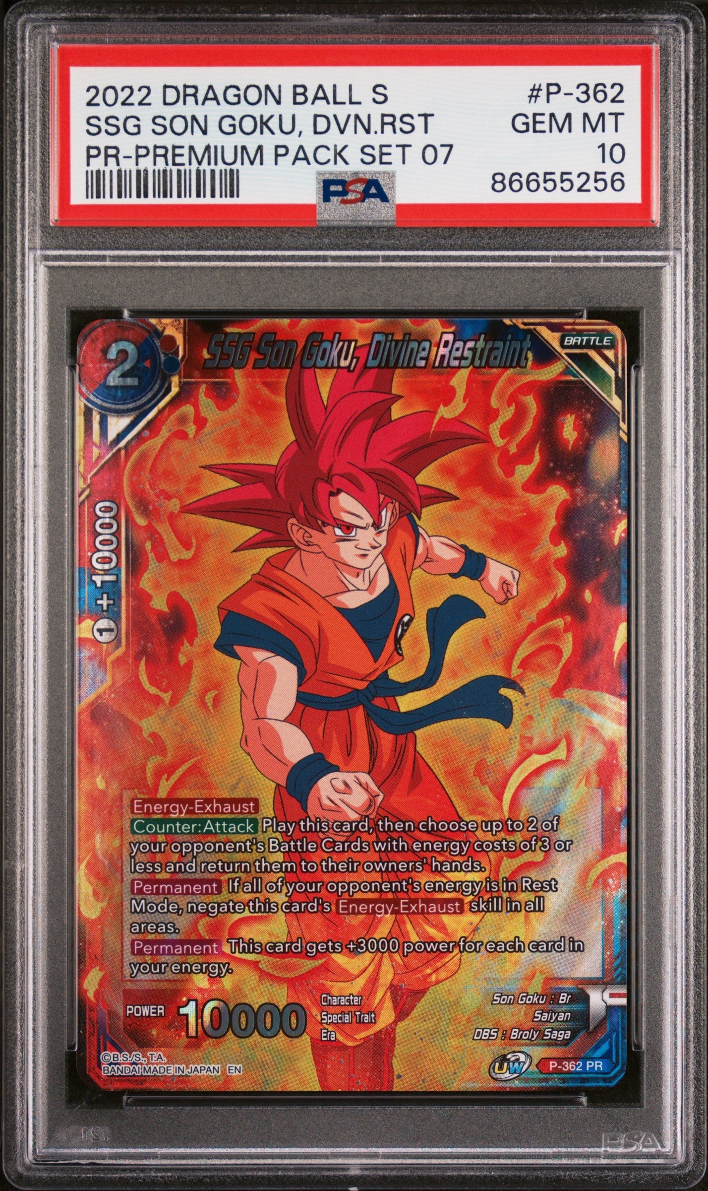 2022 DRAGON BALL SUPER REALM OF THE GODS 7 SSG GOKU, DVN RSTRNT #P-362 - PSA 10