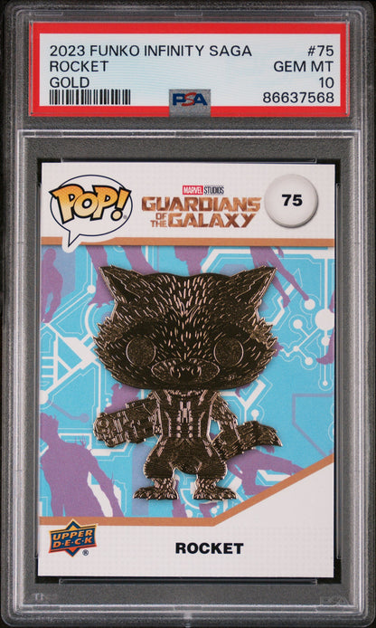 2023 UPPER DECK FUNKO POP MARVEL  ROCKET GOLD #75  PSA 10