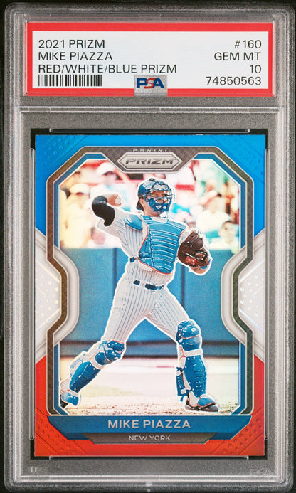 2021 PANINI PRIZM MIKE PIAZZA RED/WHITE/BLUE PRIZM #160 - PSA 10