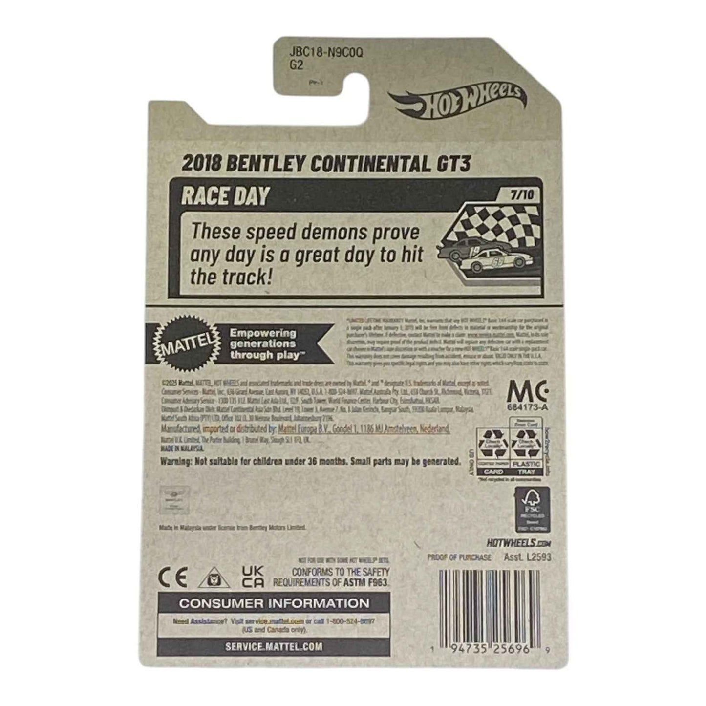 Hot Wheels 2018 Bentley Continental GT3 - Race Day Series 7/10