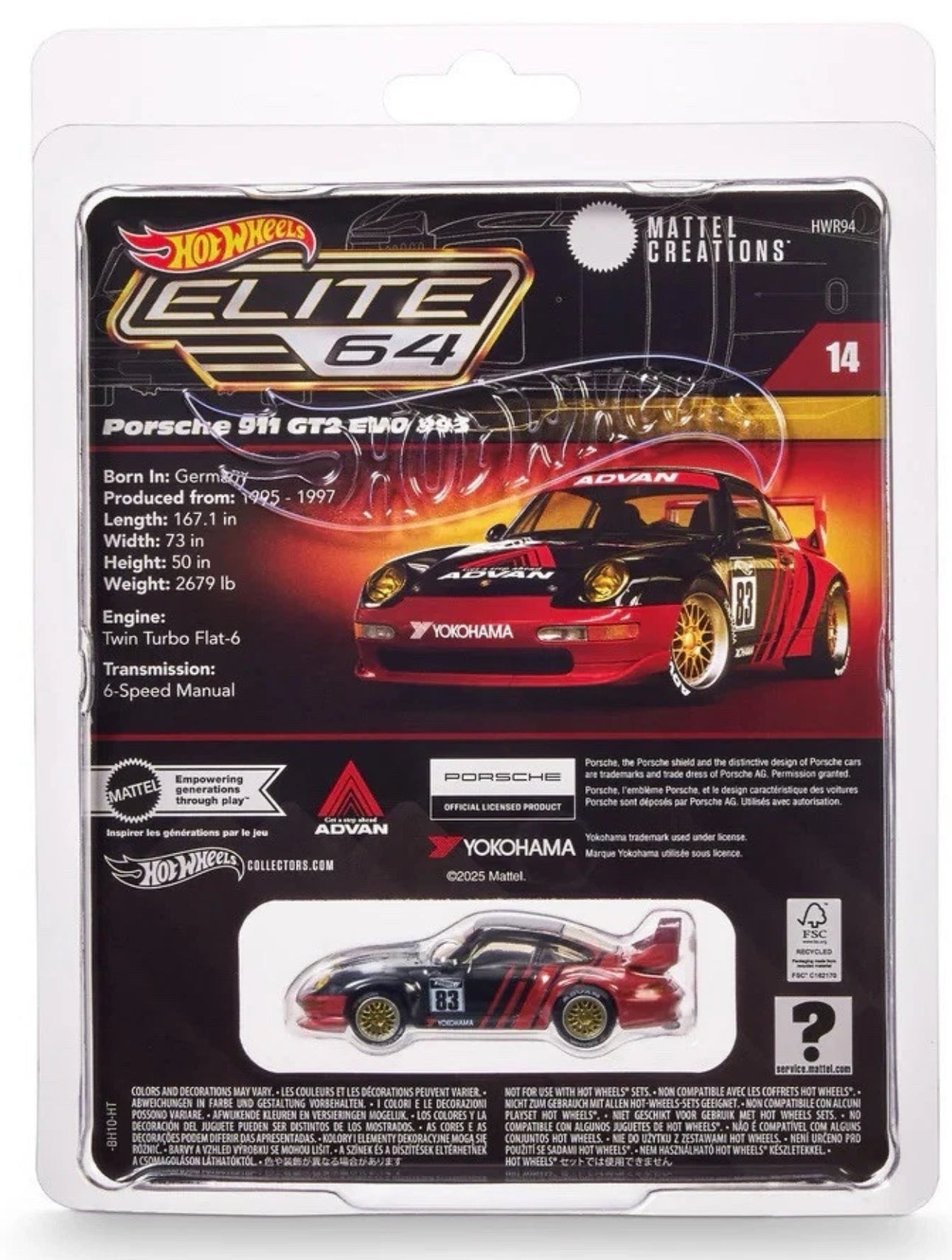 2025 Hot Wheels Elite 64 Porsche 911 GT2 EVO 993 Exclusive