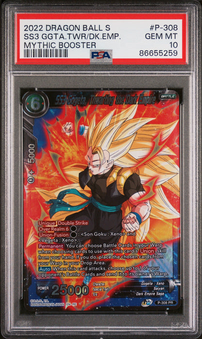 2022 DRAGON BALL SUPER MYTHIC BOOSTER SS3 GOGETA, THWRT/EMP #P-308 - PSA 10