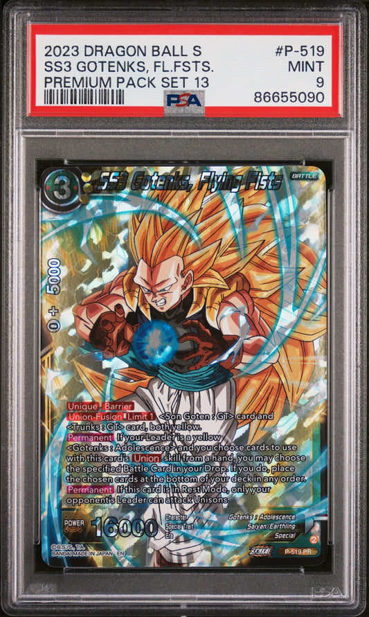2023 DRAGON BALL SUPER 2 CRITICAL BLOW 13 SS3 GOTENKS, FLYN FST #P-519 - PSA 9