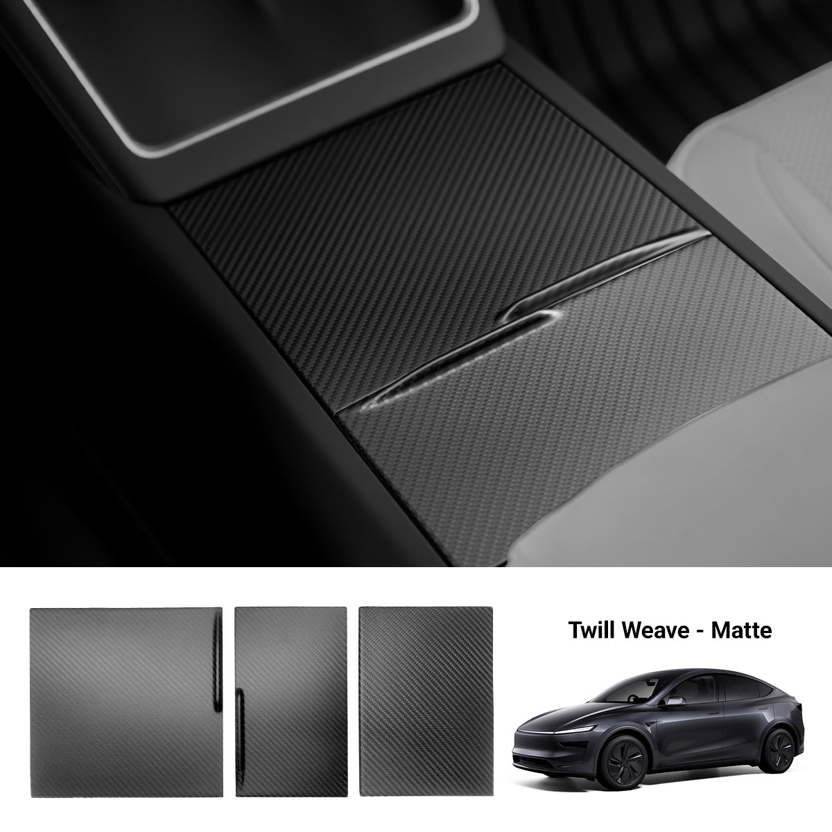 Dry Carbon Fiber Center Console Cover For Tesla Model Y Juniper / Model 3 Highland