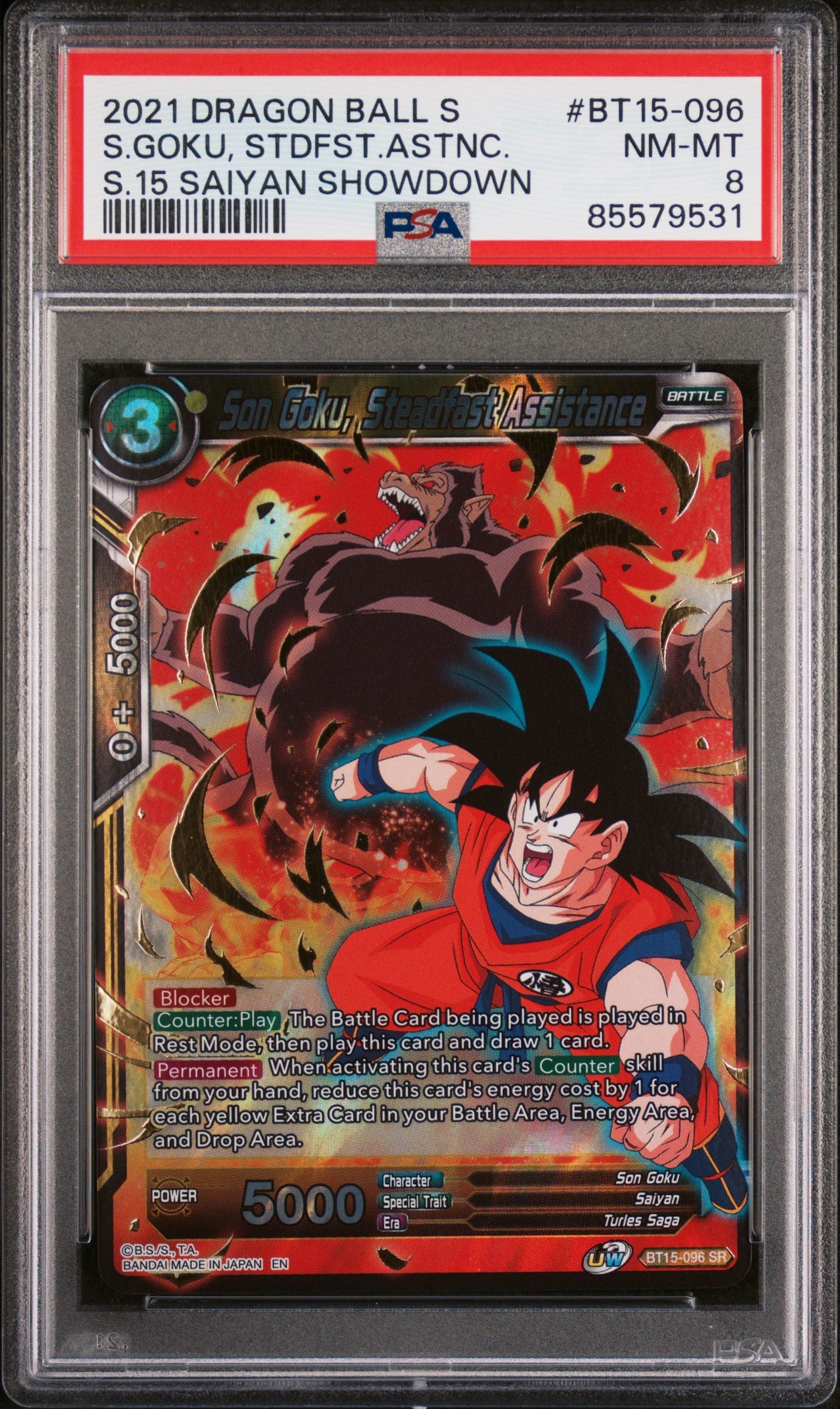 2021 DRAGON BALL SUPER 5 SAIYAN SHOWDOWN GOKU, SDFT ASSISTANCE #BT15-096 - PSA 8