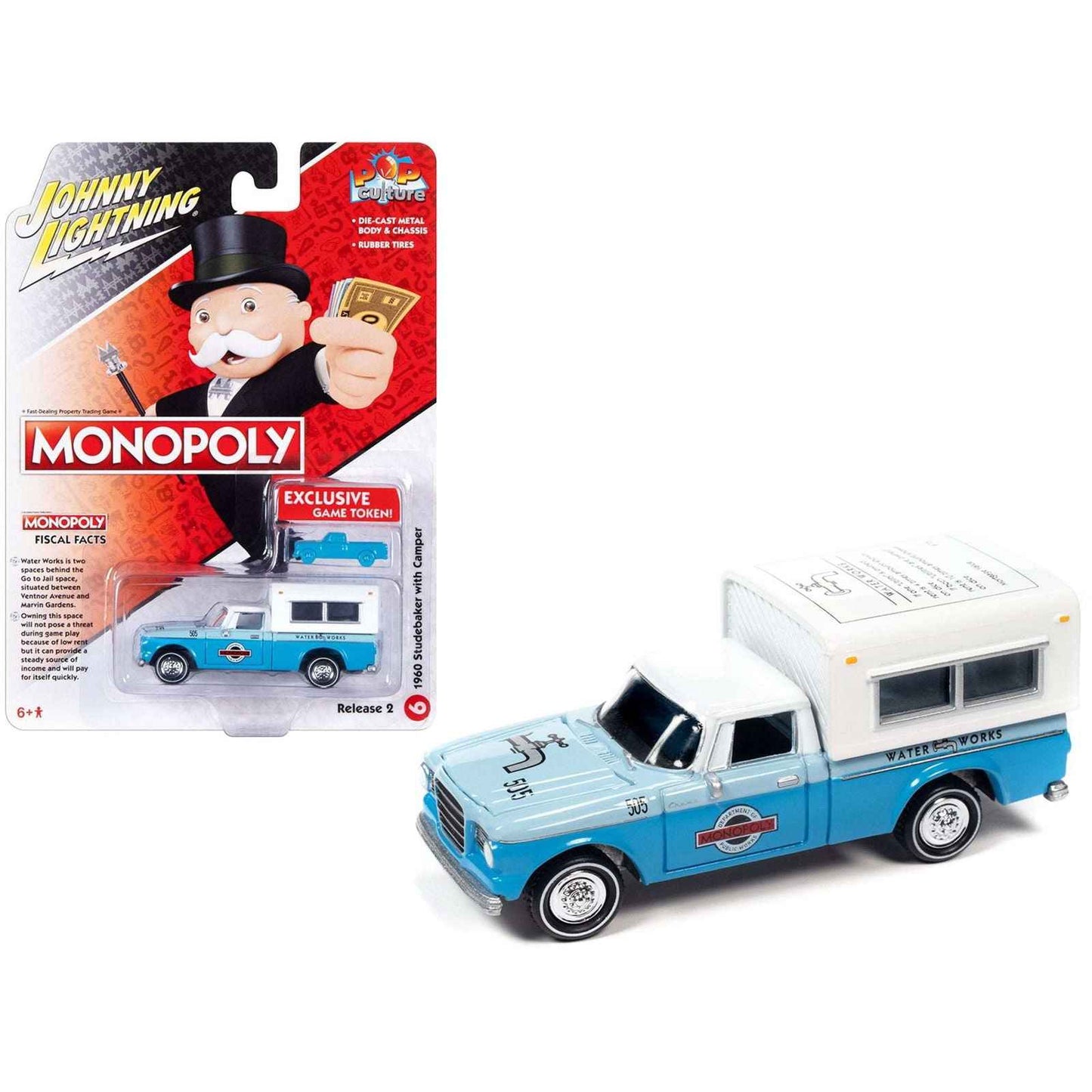 Johnny Lightning 1960 Studebaker with Camper - Monopoly Water Works w/Exclusive Game Token