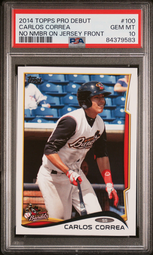 2014 TOPPS PRO DEBUT CARLOS CORREA NO NMBR ON JERSEY FRONT #100 - PSA 10 ROOKIE CARD