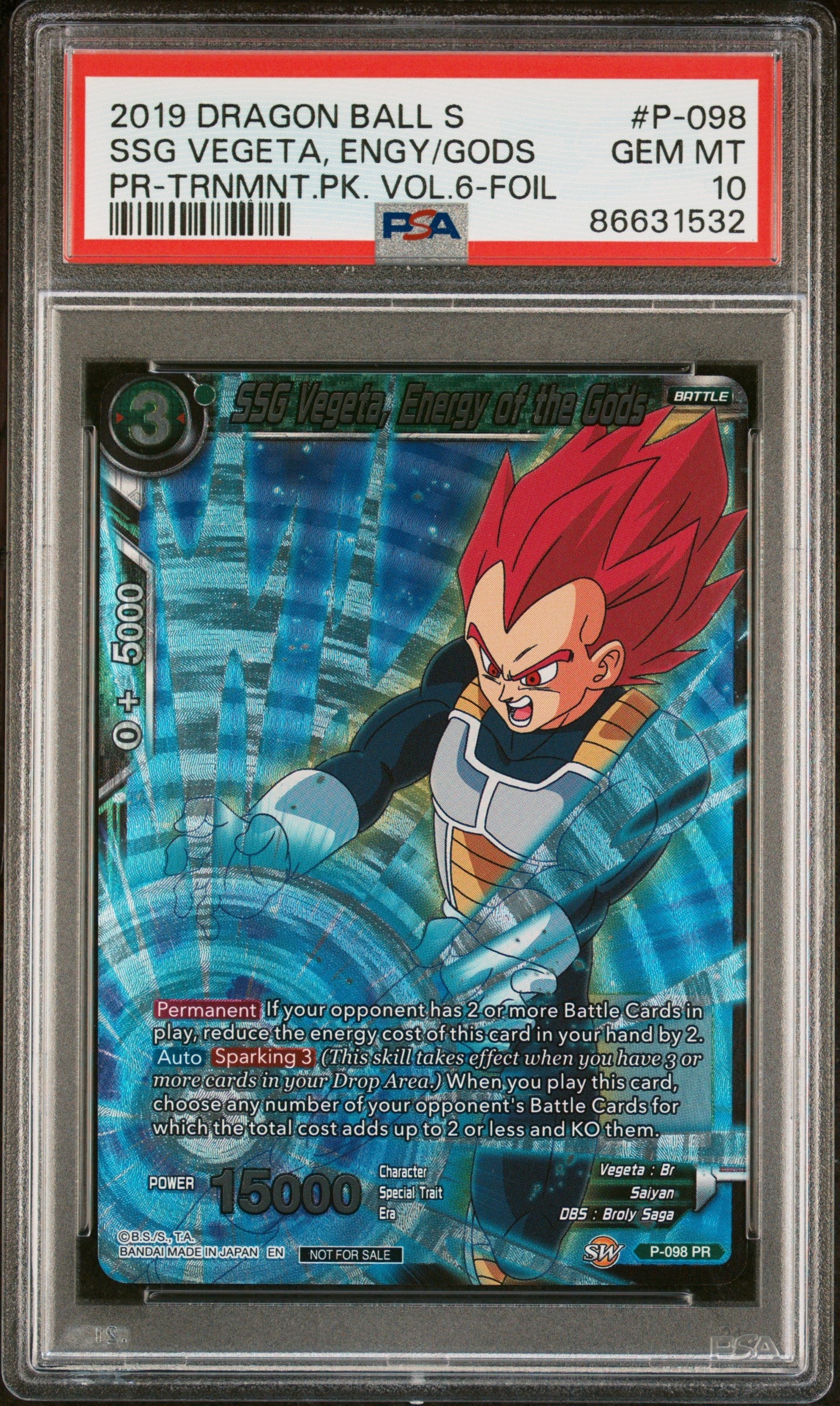 2019 DRAGON BALL SUPER OFFICIAL  SSG VEGETA, ENGY/GODS #P-098 PSA 10
