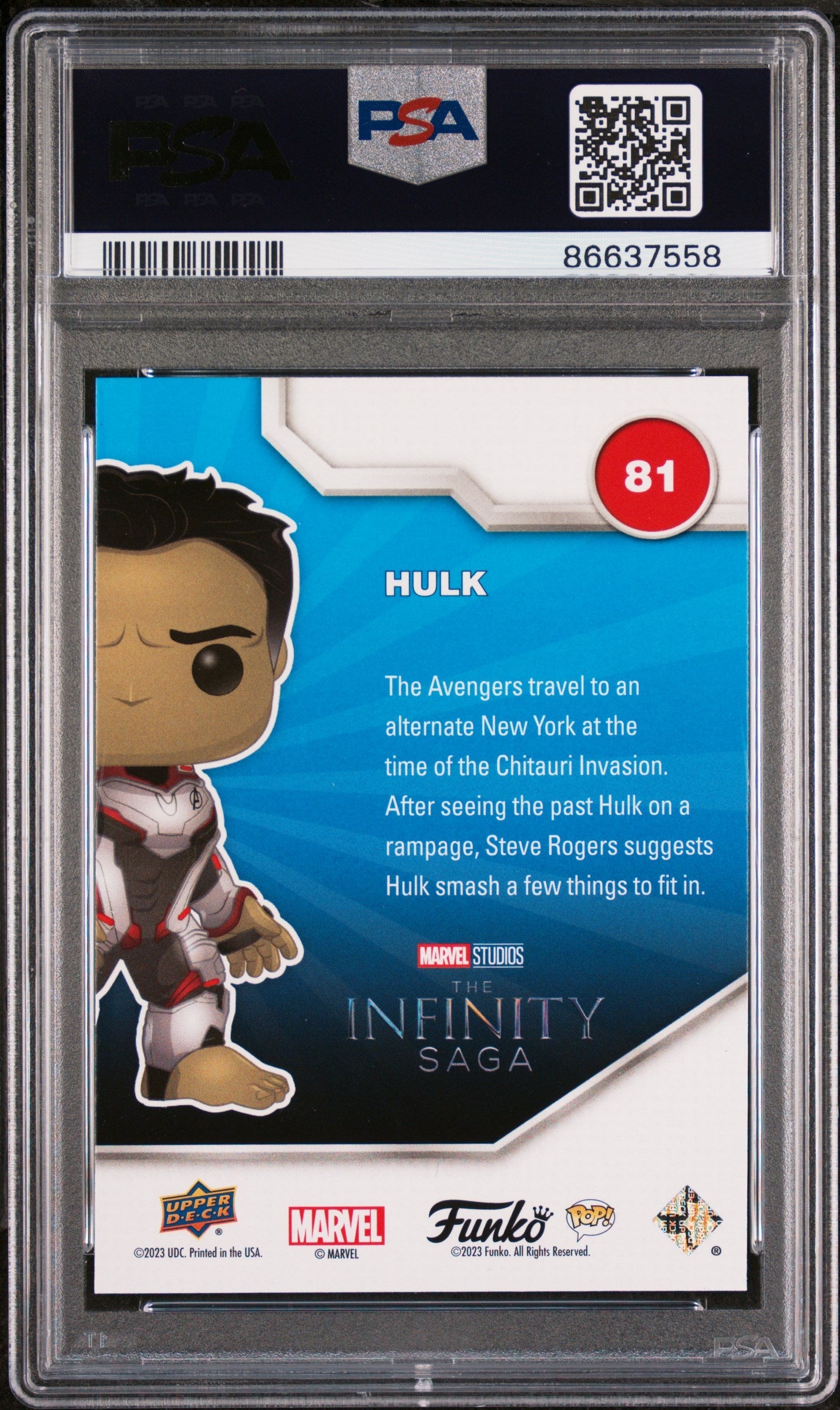 2023 UPPER DECK FUNKO POP MARVEL  HULK PLATINUM #81  PSA 10