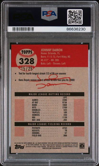 2022 TOPPS CHROME PLATINUM JOHNNY DAMON ORANGE REFRACTOR #328 - PSA 10