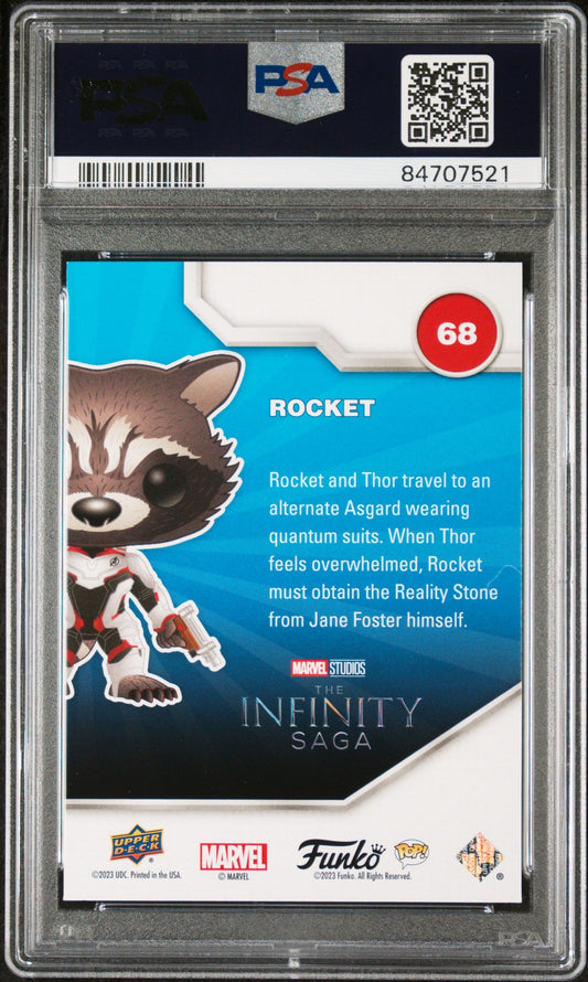 2023 UPPER DECK FUNKO POP MARVEL  ROCKET PLATINUM #68  PSA 10