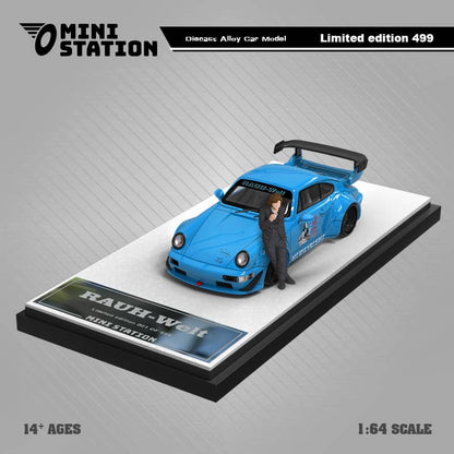 Mini Station Porsche 911 964 RWB HIDEYOSHI blue Figure Version 1:64