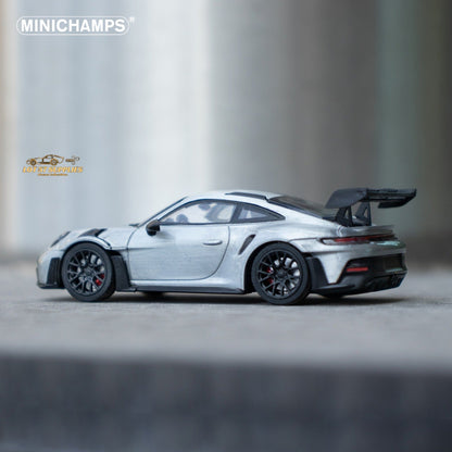 Minichamps X CLDC Exclusive Porsche 911 GT3 RS in Raw Silver English Magazine Version 1:64 (MAGAZINE INCLUDED)