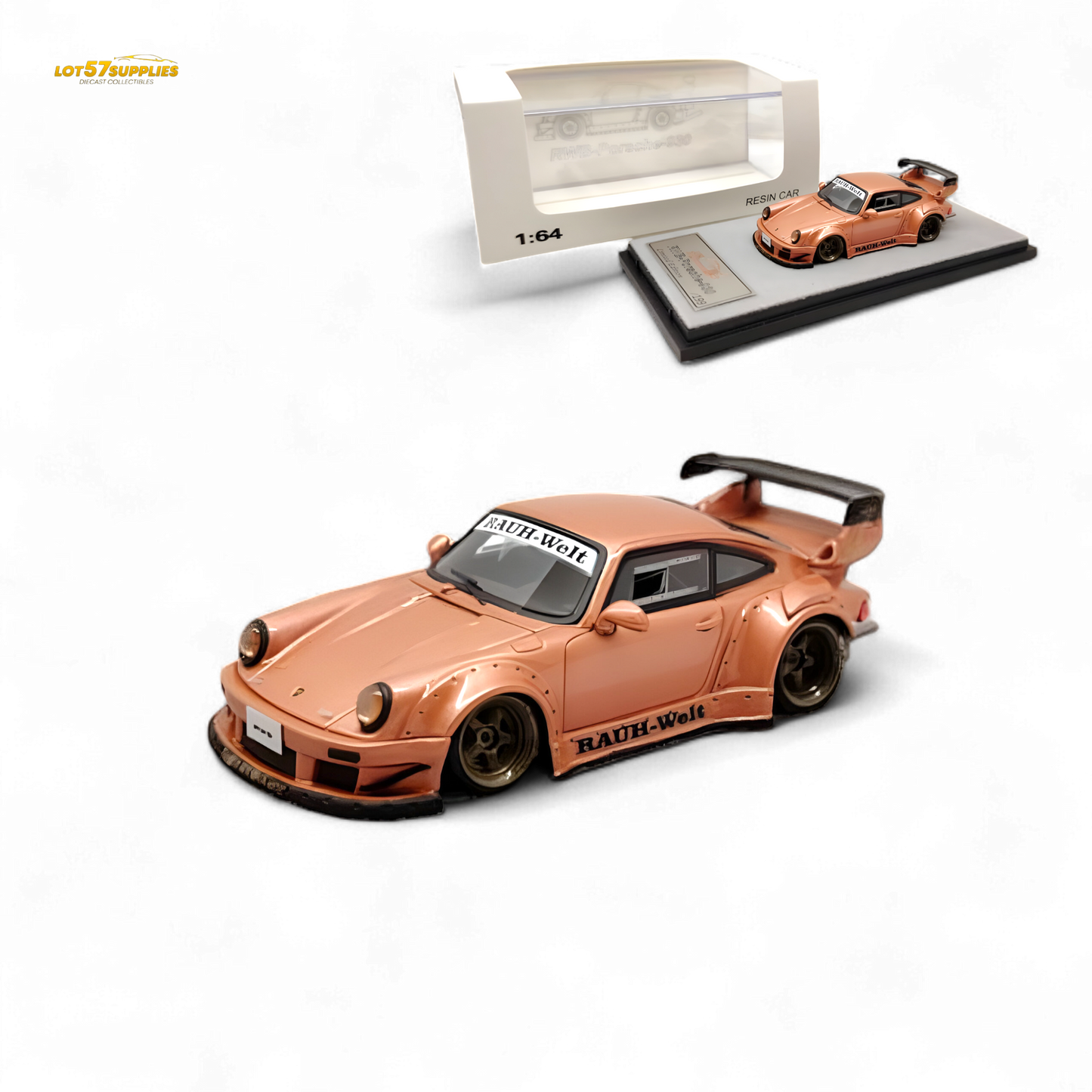 QIDIAN Porsche RWB 930 GT Wing in Champagne Gold Resin Model 1:64