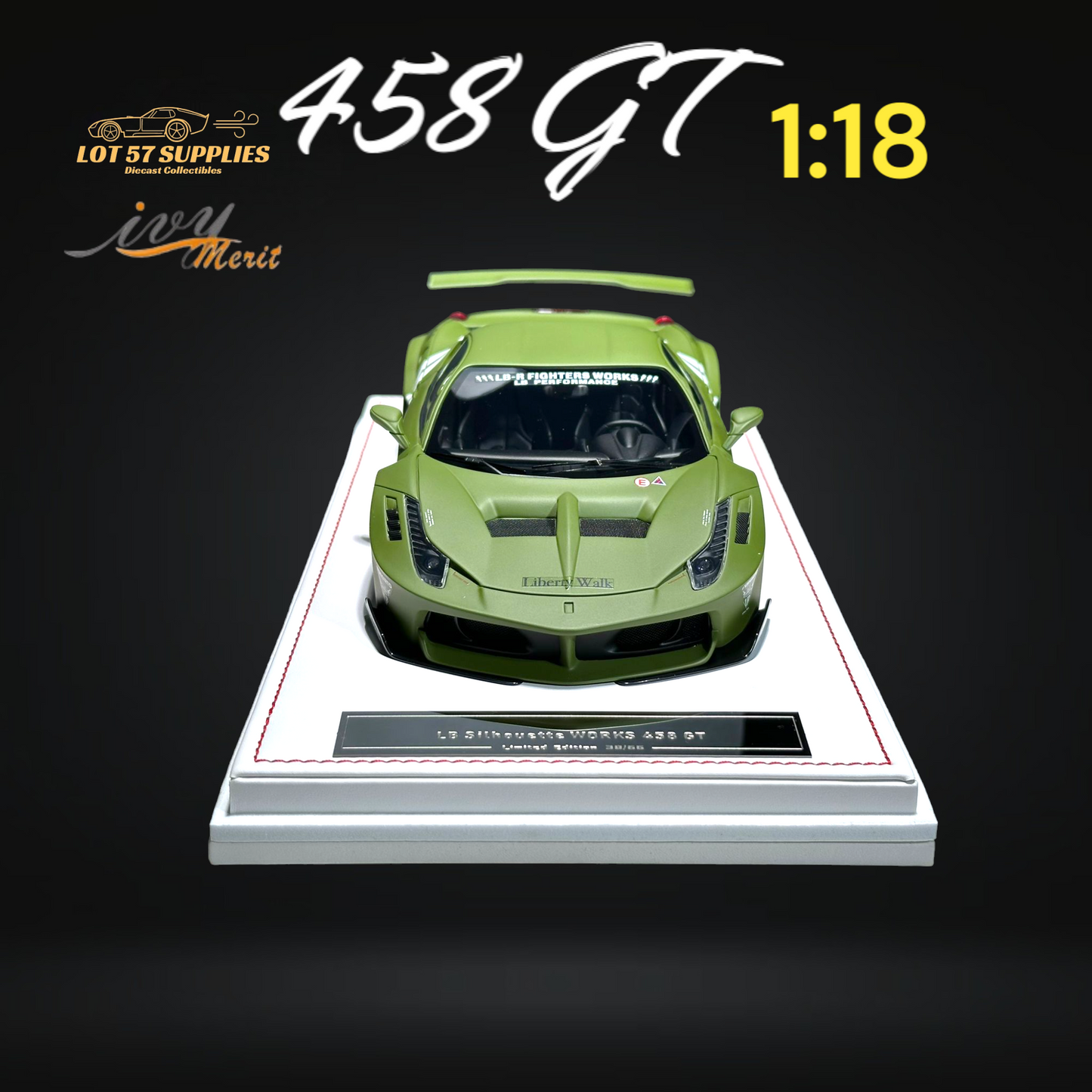 IVY MERIT 458 GT Fighter Green LBWK LB Silhouette Resin 1:18 Scale
