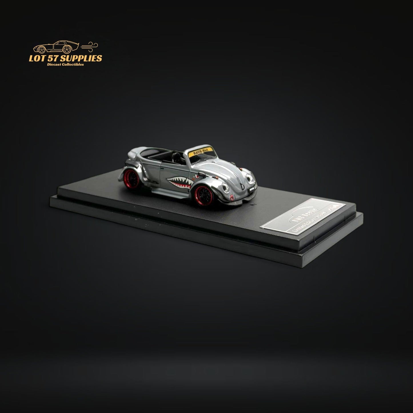 HKM Model VW Beetle Convertible Cabriolet Grey Shark Mouth 1:64