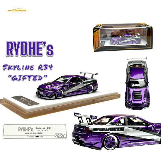 Error404 X LOT 57 Exclusive RYOHE's Skyline R34 "GIFTED" Resin 1:64