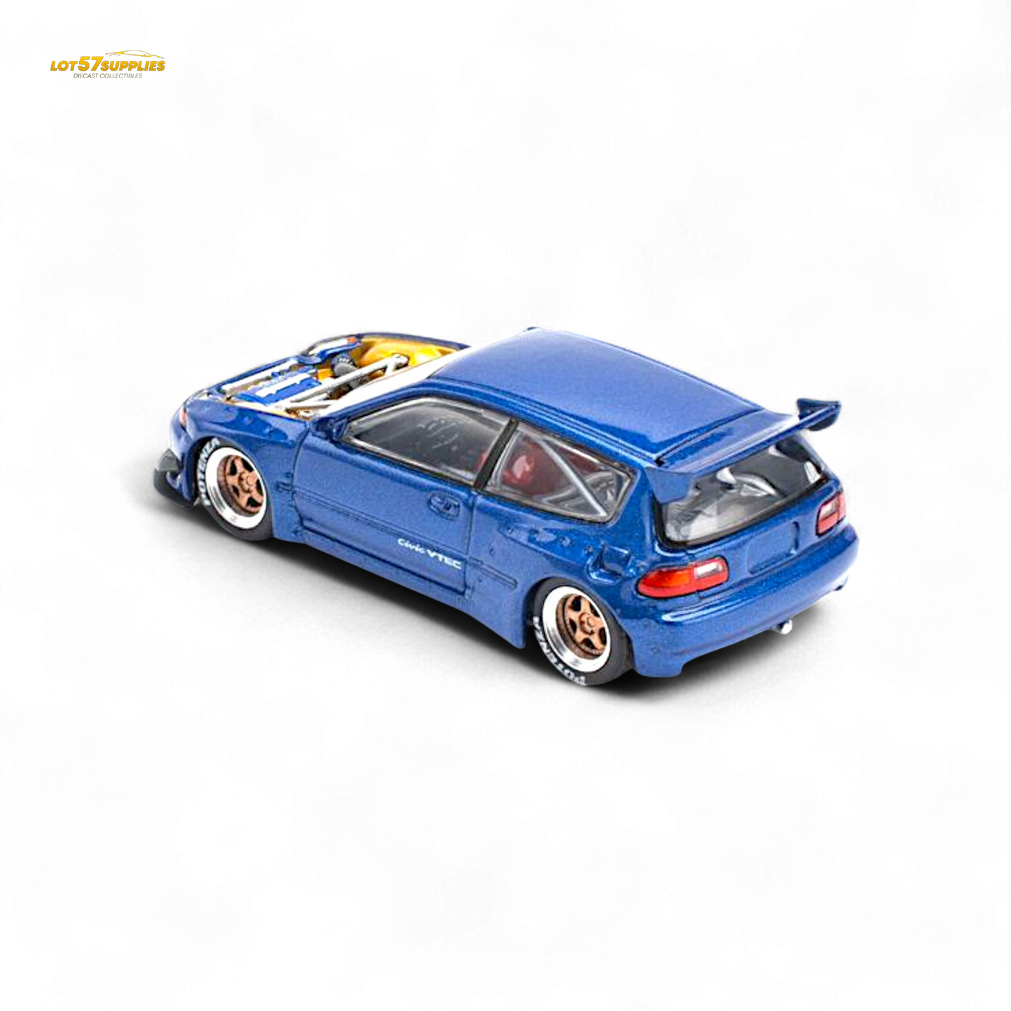 Pop Race Pandem Civic EG6 Metallic Blue w/ Openable hood 1:64