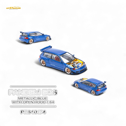 Pop Race Pandem Civic EG6 Metallic Blue w/ Openable hood 1:64