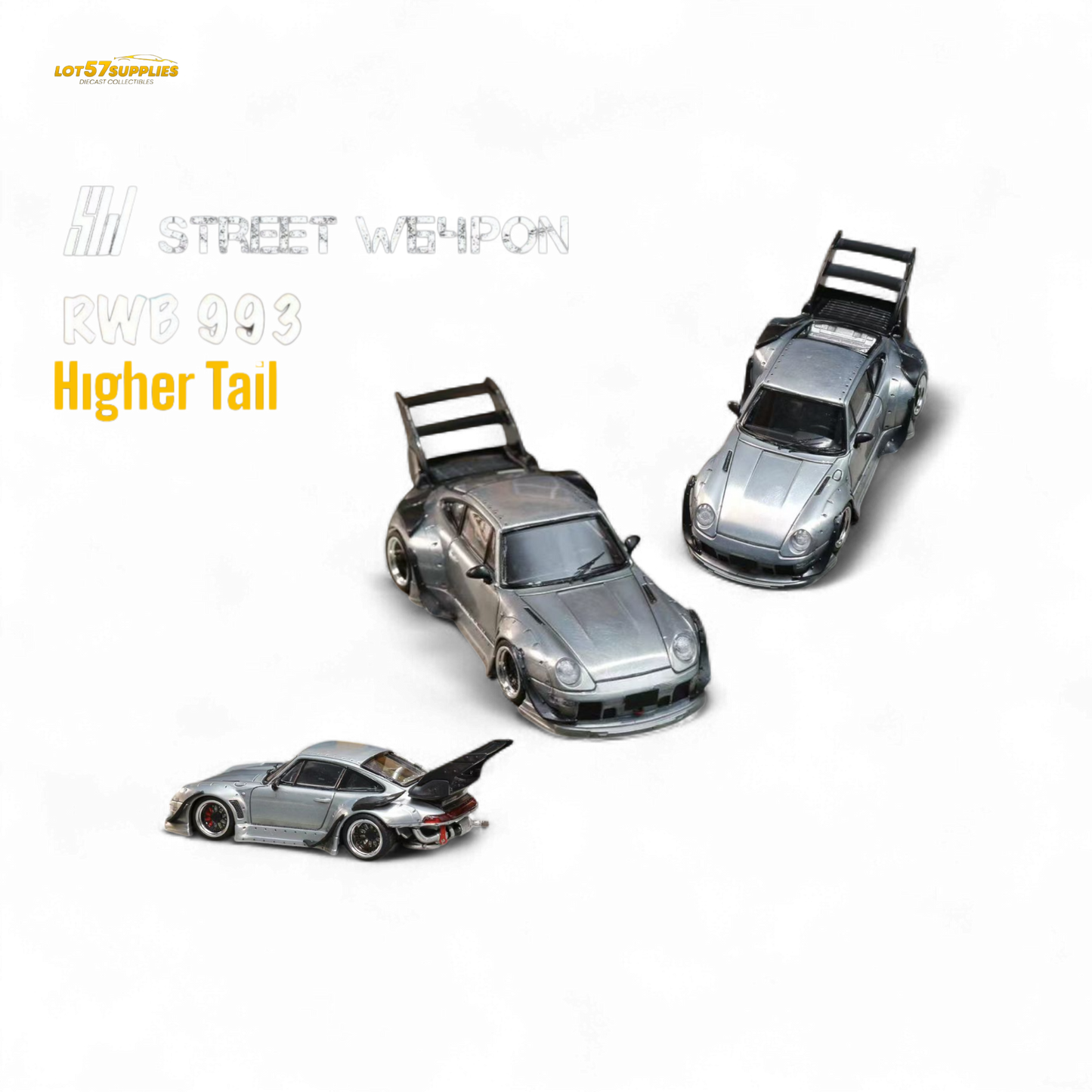 Street Weapon Porsche RWB 993 Raw Varnish Color High Wing 1:64