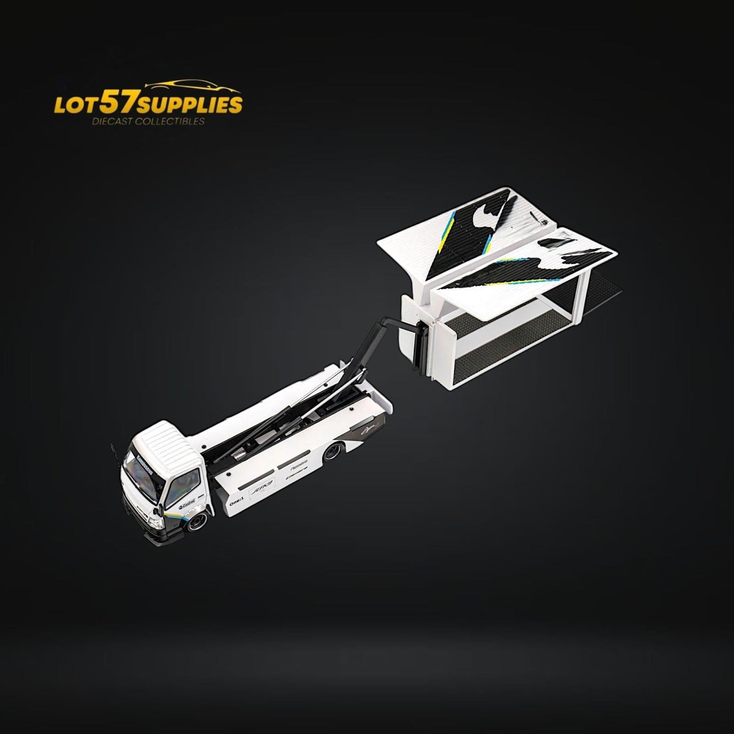 MicroTurbo HINO 300 Custom Box Truck White - Black Livery 1:64