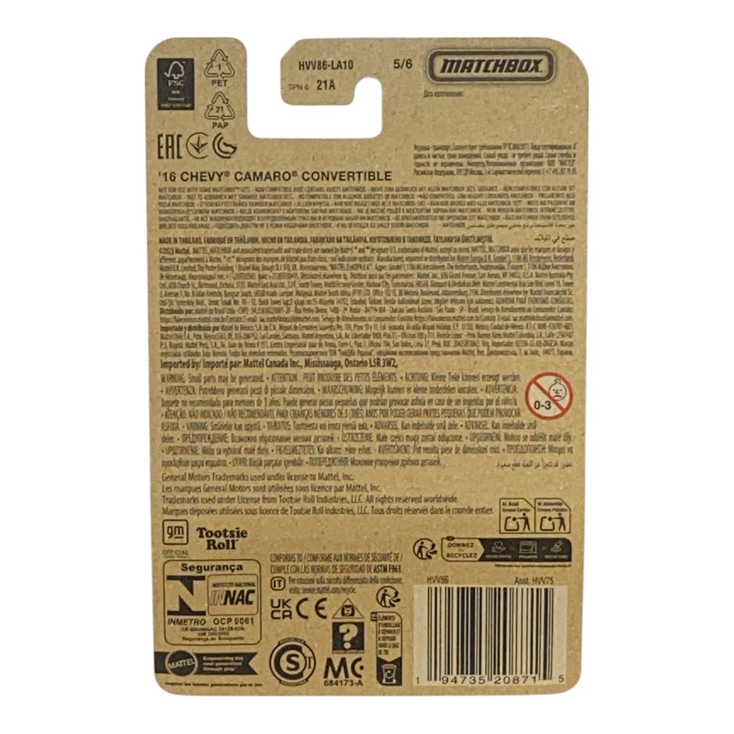 Matchbox '16 Chevy Camaro Convertible - Cry Baby - Matchbox Candy Series 5/6