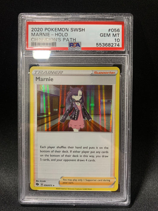 2020 POKEMON SWORD & SHIELD CHAMPION'S PATH MARNIE-HOLO #56 - PSA GEM MT 10