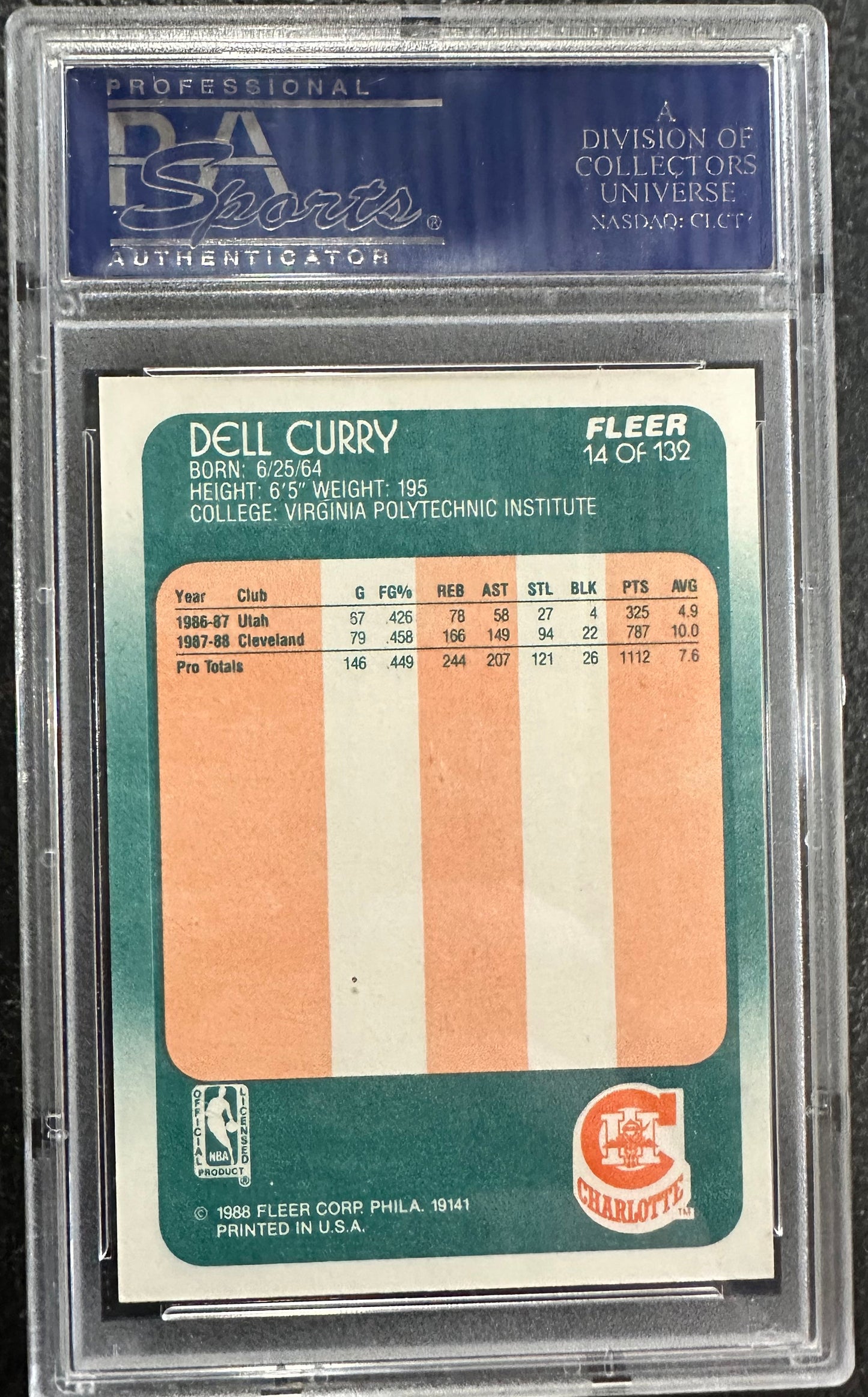 1988 FLEER DELL CURRY  #14 - PSA 9 ROOKIE CARD
