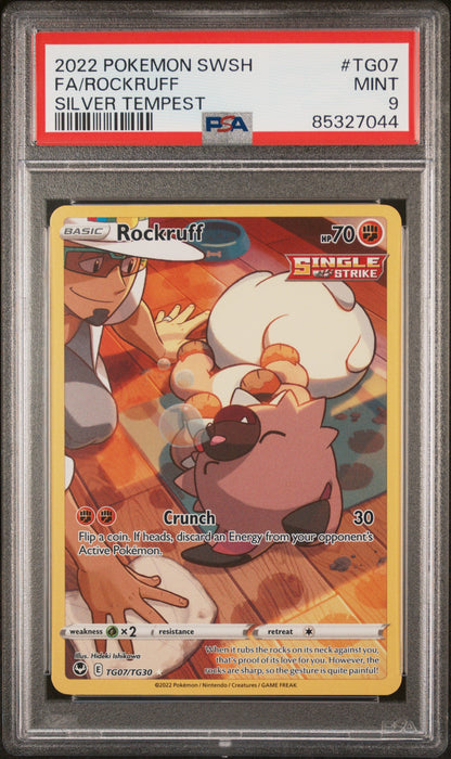 2022 POKEMON SWORD & SHIELD SILVER TEMPEST Full Art ROCKRUFF #TG07 PSA 9
