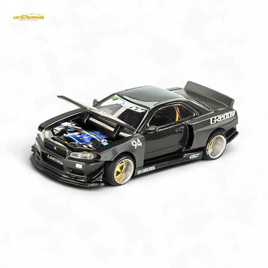 (Pre-Order) Kaido House x Mini GT Nissan Skyline GT-R (R34) Kaido Works GReddy V2 - Black w/ Carbon 1:64