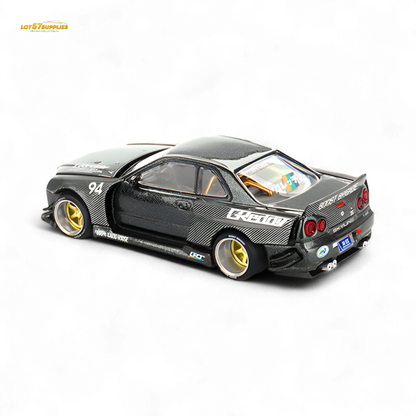 (Pre-Order) Kaido House x Mini GT Nissan Skyline GT-R (R34) Kaido Works GReddy V2 - Black w/ Carbon 1:64
