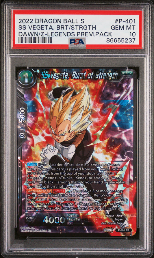 2022 DRAGON BALL SUPER DAWN OF THE Z-LEGENDS SS VEGETA, BRS/STRGTH #P-401 PSA 10
