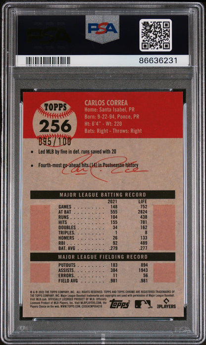 2022 TOPPS CHROME PLATINUM CARLOS CORREA RED ATOMIC REF 256 PSA 10