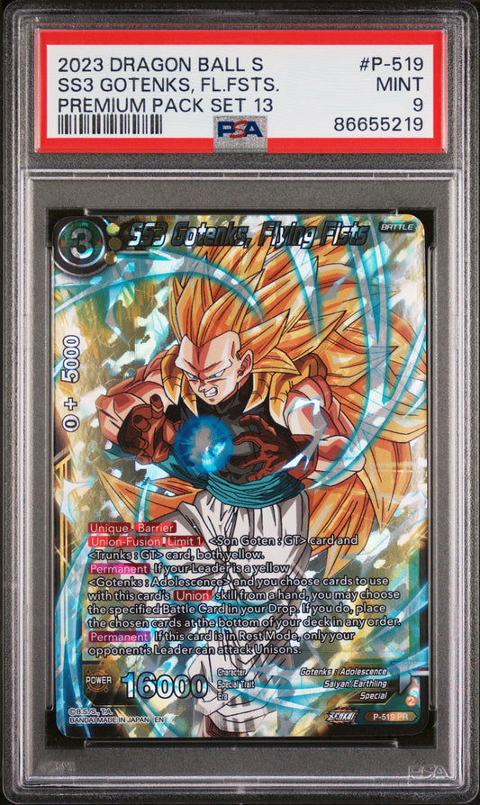 2023 DRAGON BALL SUPER 2 CRITICAL BLOW 13 SS3 GOTENKS, FLYN FST #P-519 - PSA 9