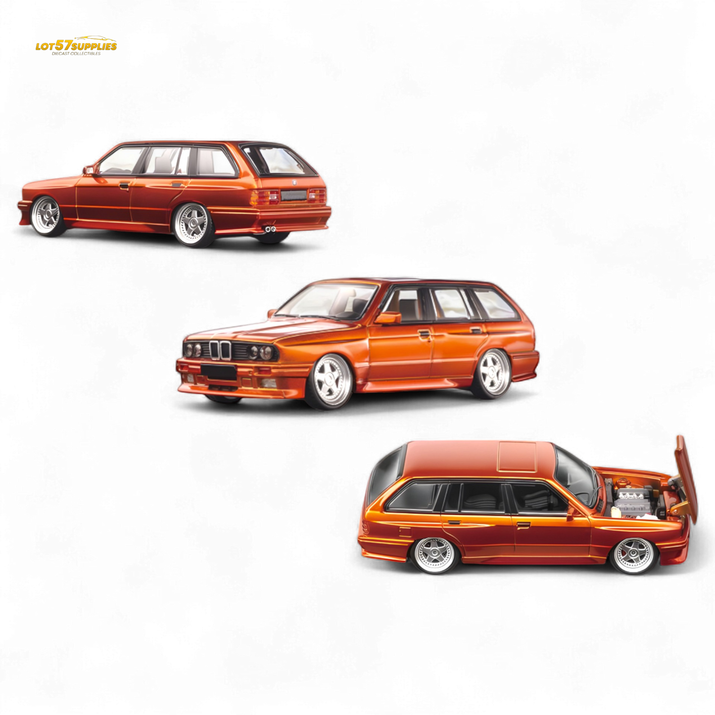 Mortal BMW E30 Crock - Openable Hood - Cambered in Sunset Orange 1:64
