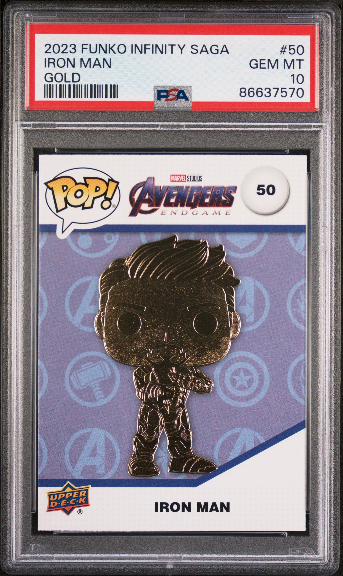 2023 UPPER DECK FUNKO POP MARVEL  IRON MAN GOLD #50  PSA 10