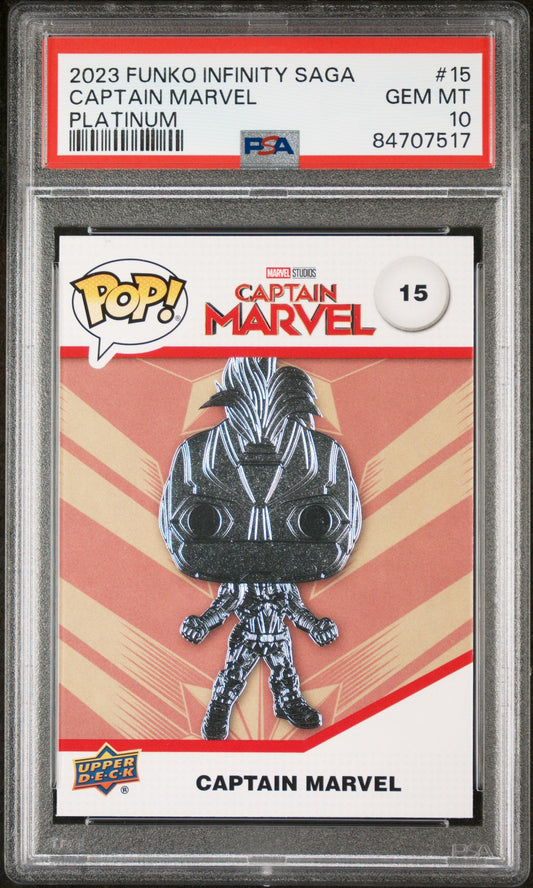 2023 UPPER DECK FUNKO POP MARVEL  CAPTAIN MARVEL PLATINUM #15  PSA 10