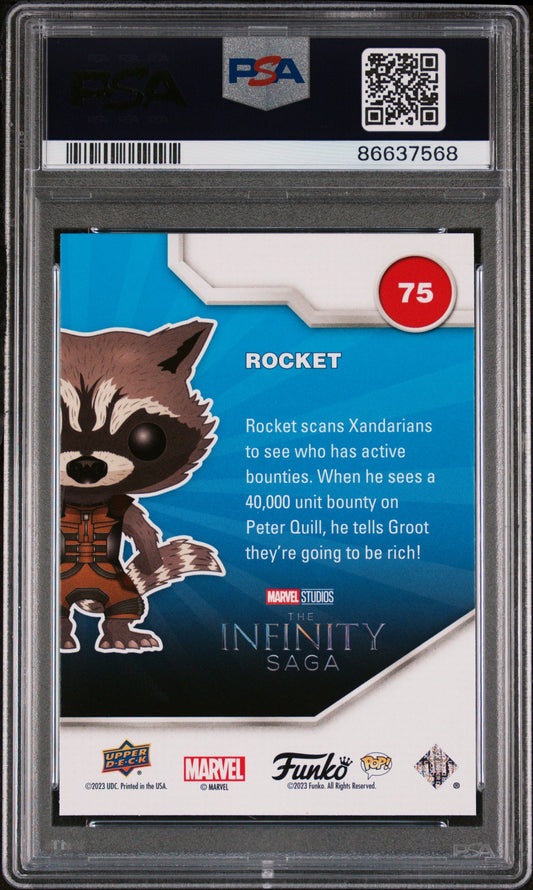 2023 UPPER DECK FUNKO POP MARVEL  ROCKET GOLD #75  PSA 10