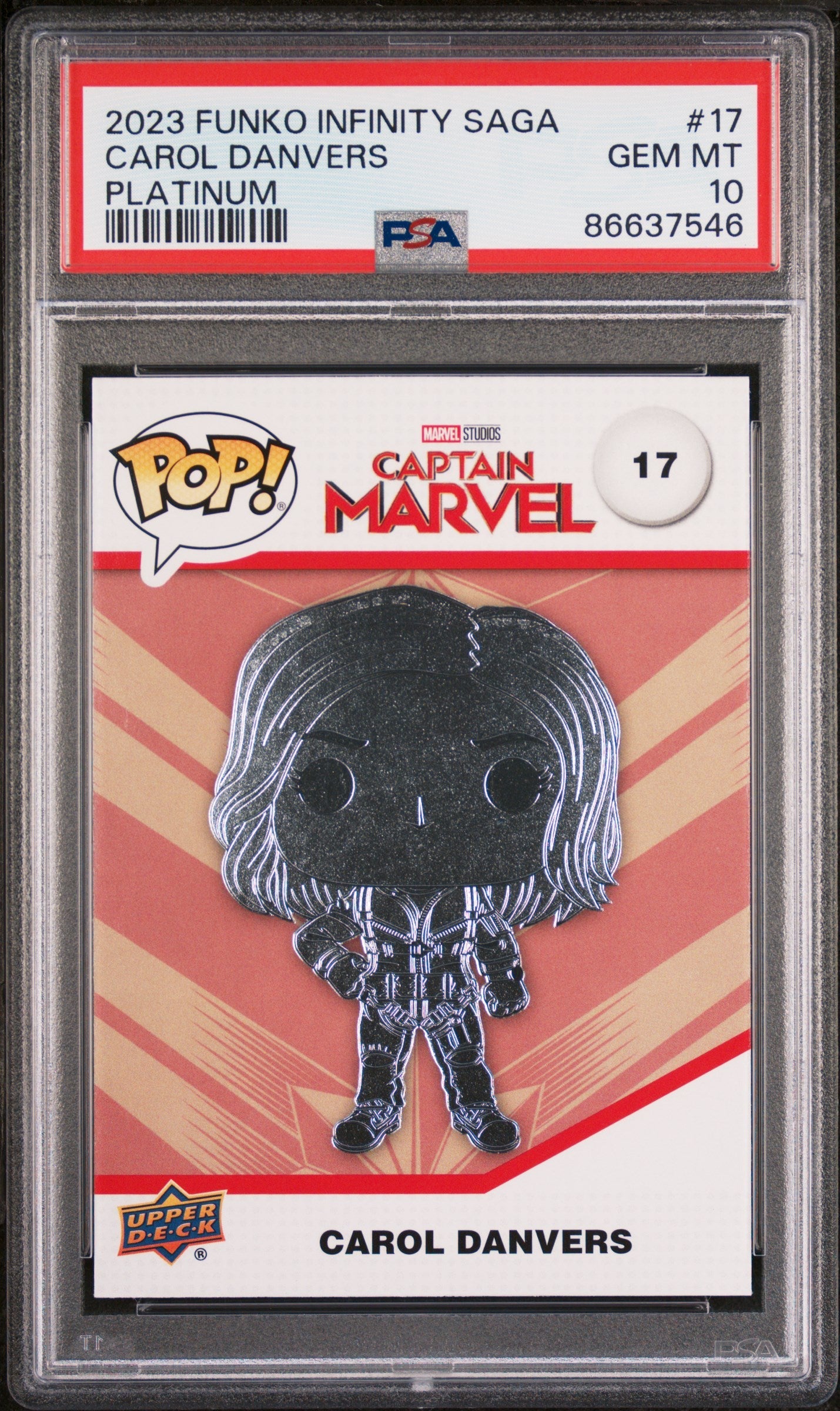 2023 UPPER DECK FUNKO POP MARVEL  CAROL DANVERS PLATINUM #17  PSA 10